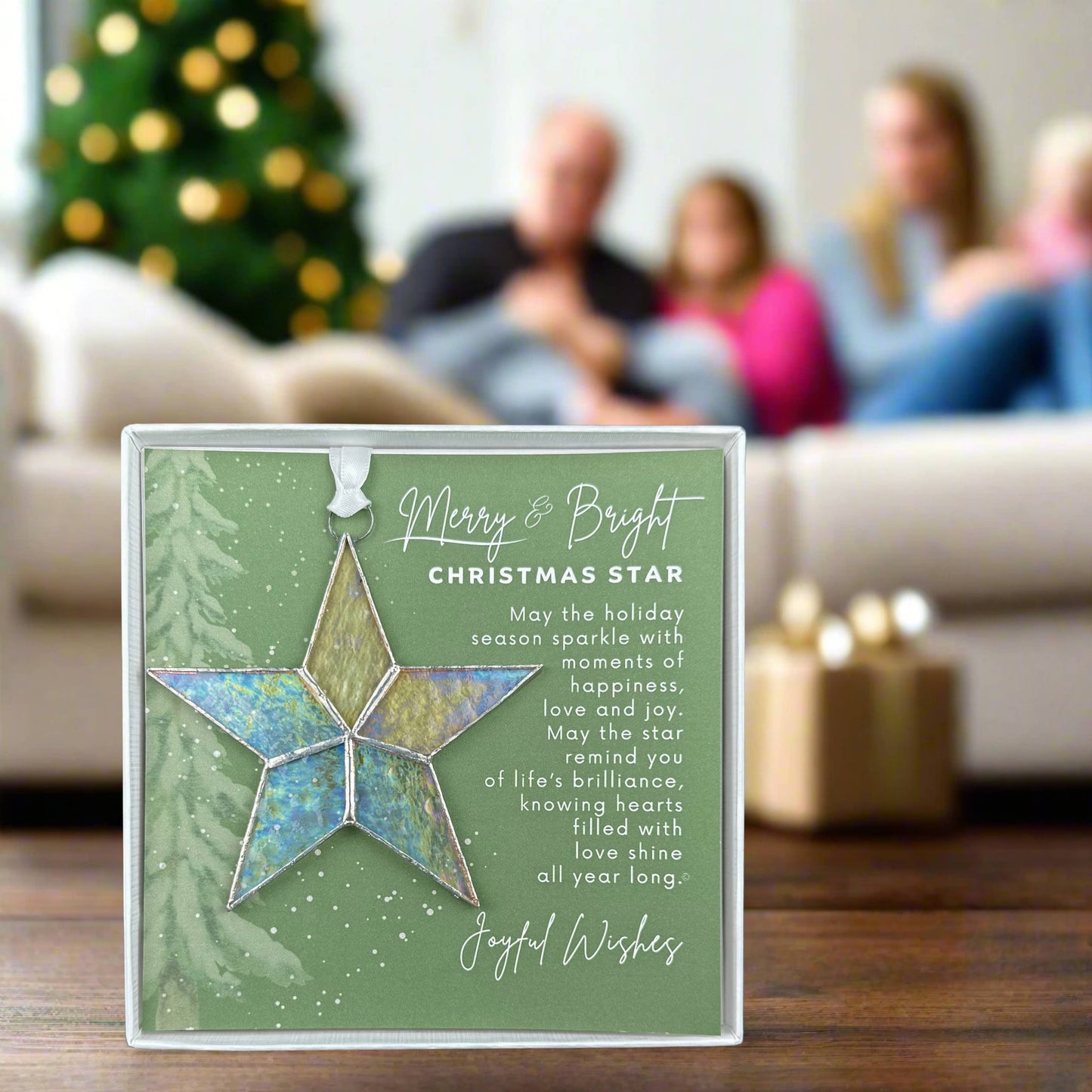 Merry & Bright Christmas Star Ornament Stained Glass 7718