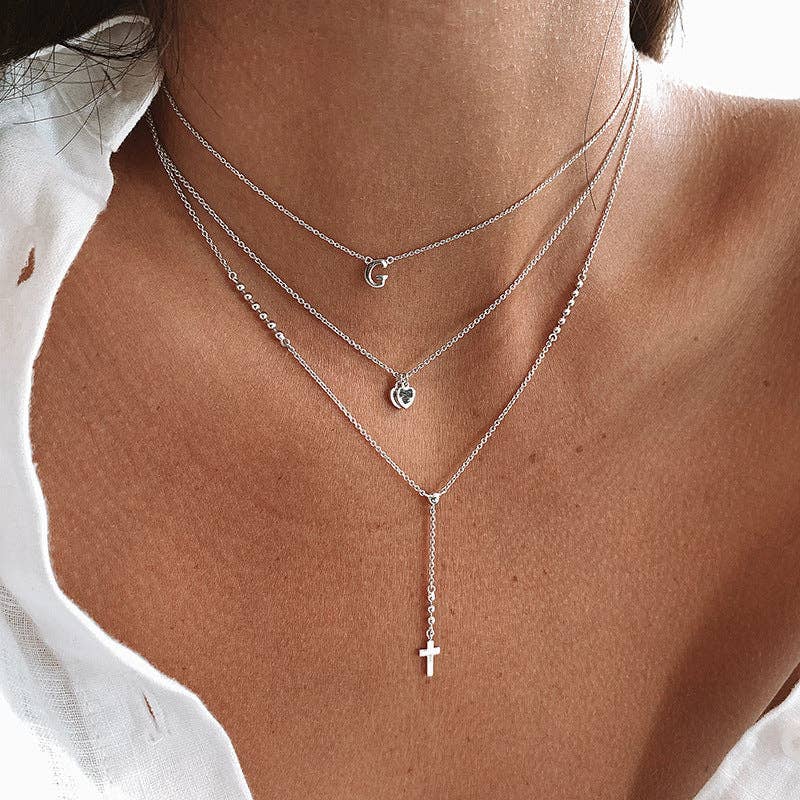 Tiny Small Cross Bead Drop Necklace in 925 Sterling Silver