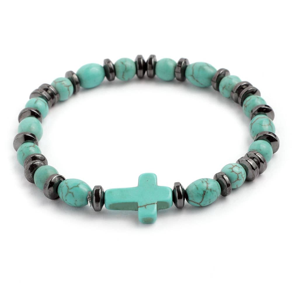 Elastic Rosary Bracelet Turquoise Stone and Hematite Beads