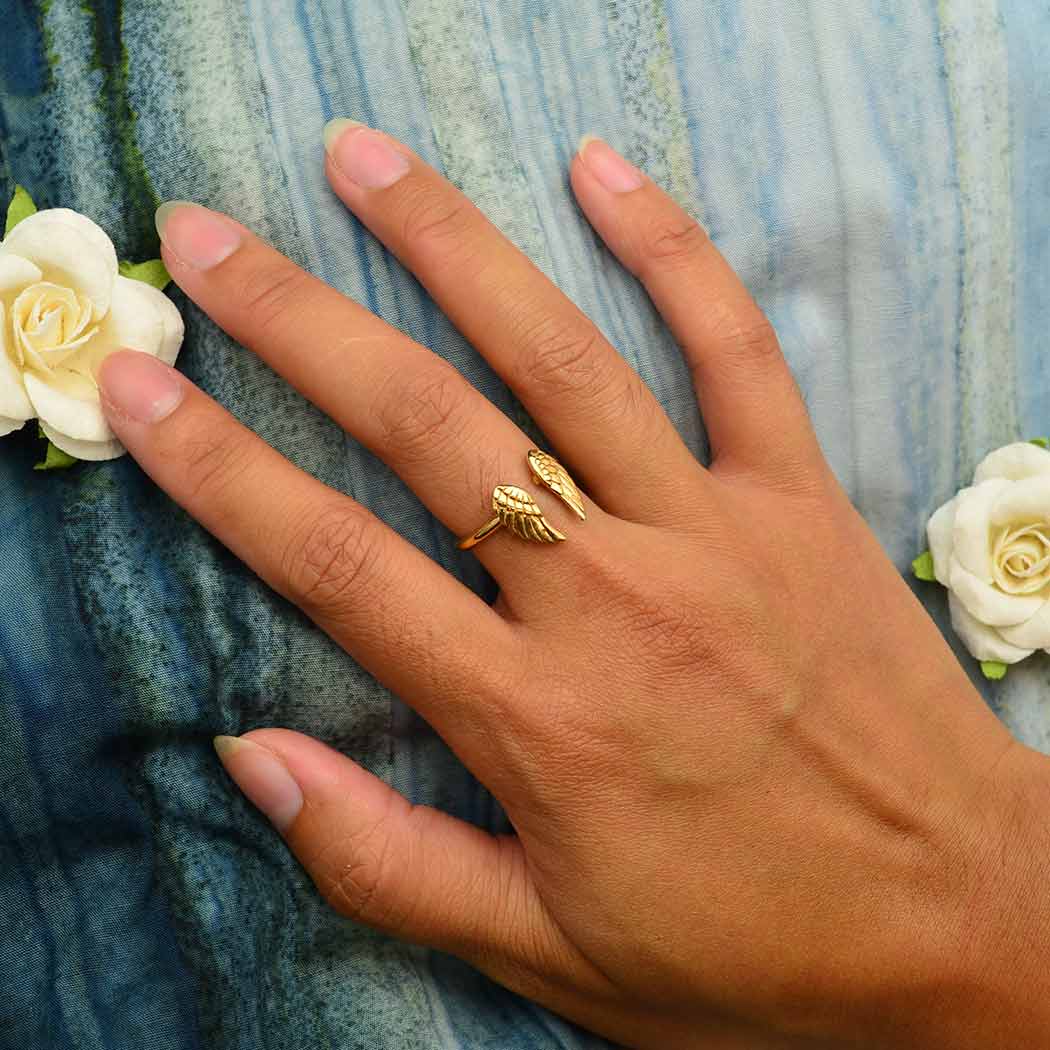 Sterling Silver or Bronze Adjustable Angel Wing Ring