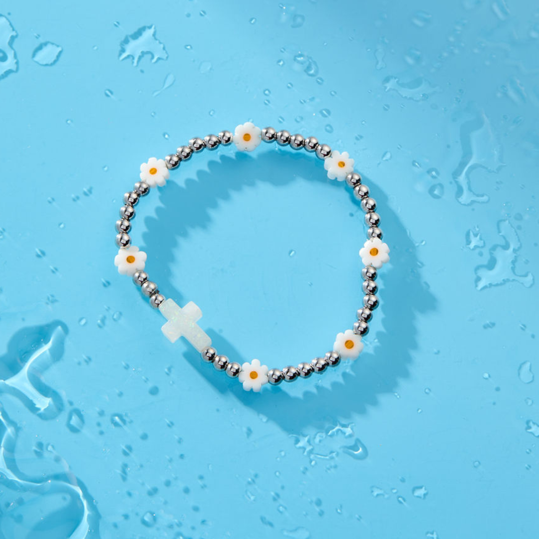 Holy Water Daisy Cross Bracelet