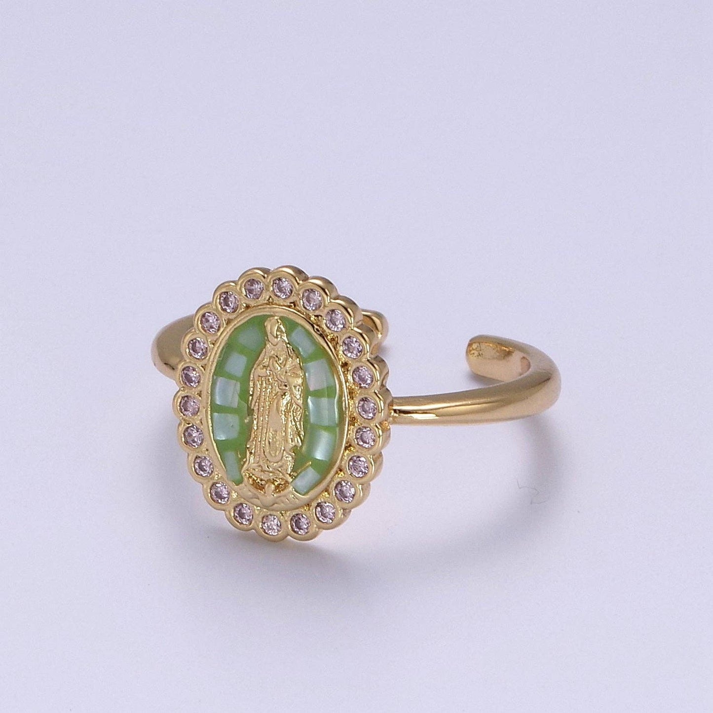 Oval CZ Stone Our Lady of Guadalupe Religious Adjustable Ring