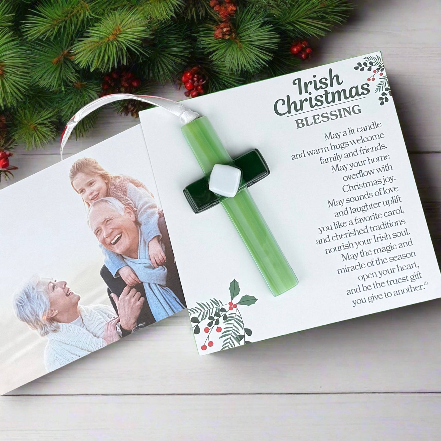 Irish Christmas Blessing Gift USA Handmade Glass Cross 7814