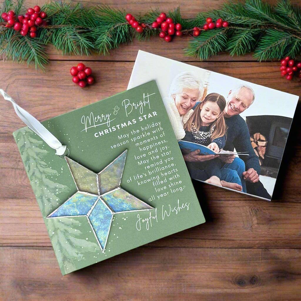 Merry & Bright Christmas Star Ornament Stained Glass 7718