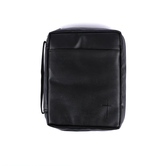 Bible Cover Imitation Leather Cross Black Xl