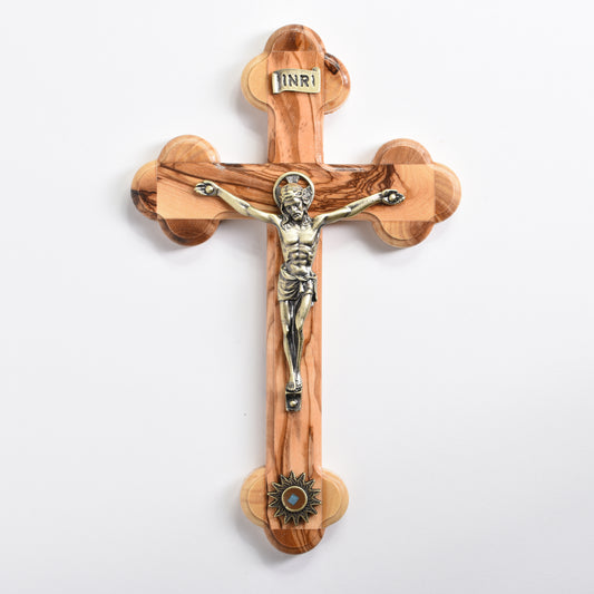 Olive Wood Crucifix with Relic 7.5 in