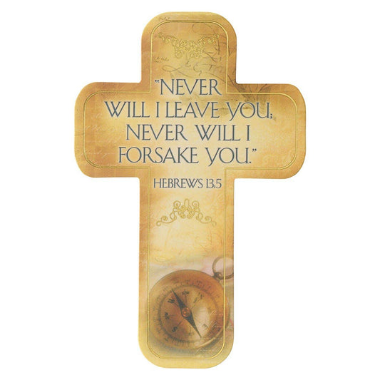 Cross Bookmark Tan Compass Never Will I Leave You Heb. 13:5