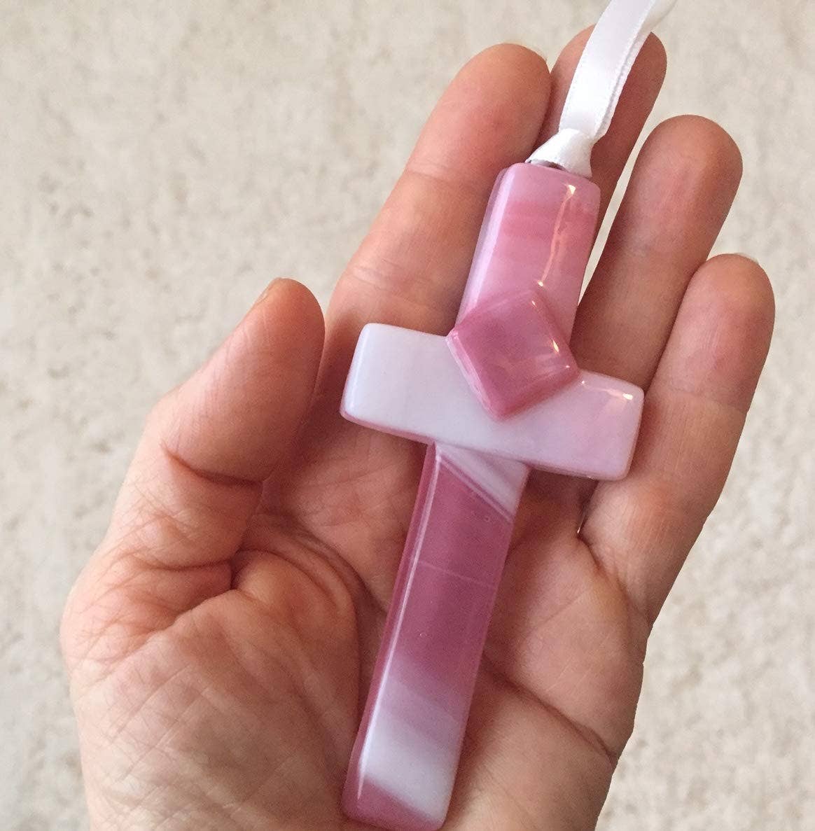 Mother-In-Law Gift USA Handmade Glass Cross