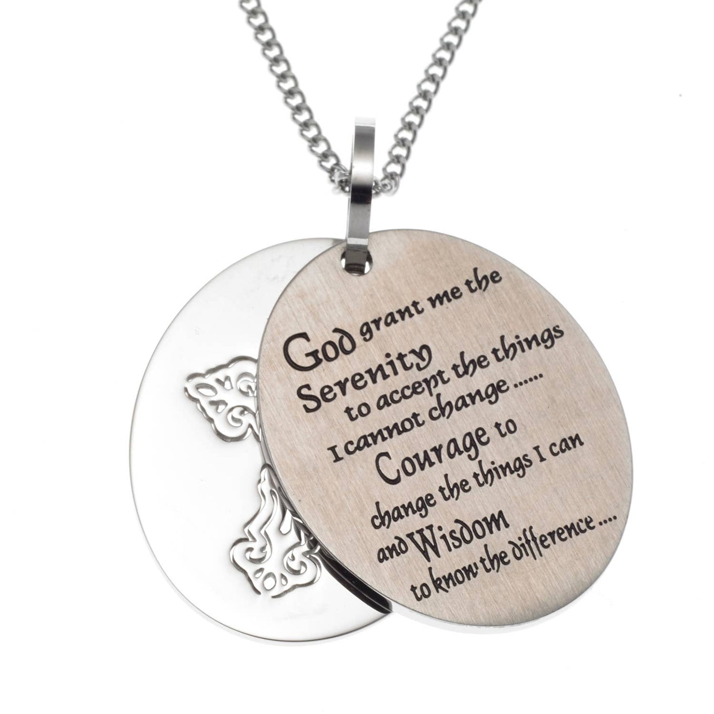 Etched Serenity Prayer Cross Pendant Stainless Steel