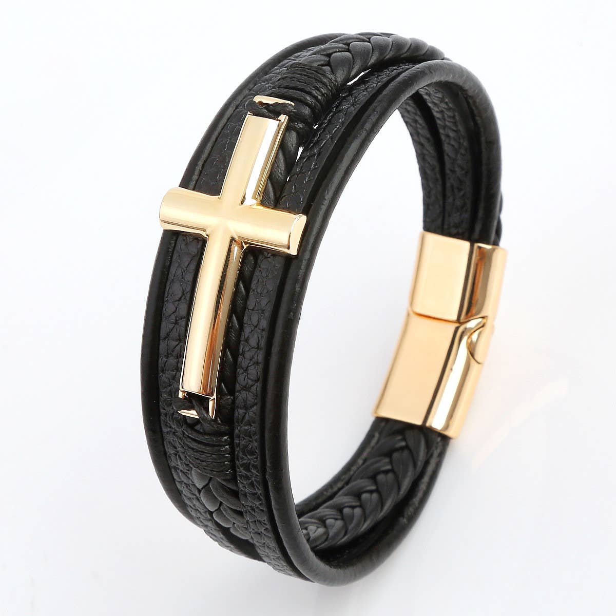 LEATHER HANDWOVEN MAGNET BUCKLE BRACELET
