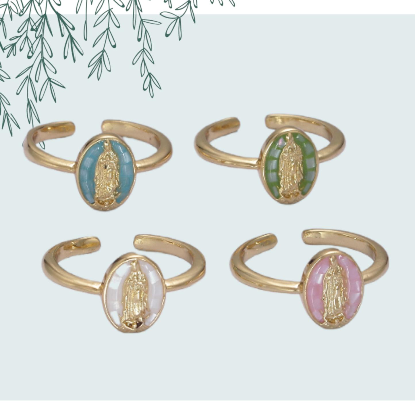 Dainty Minimalist Colorful Holy Mary Gold Adjustable Ring