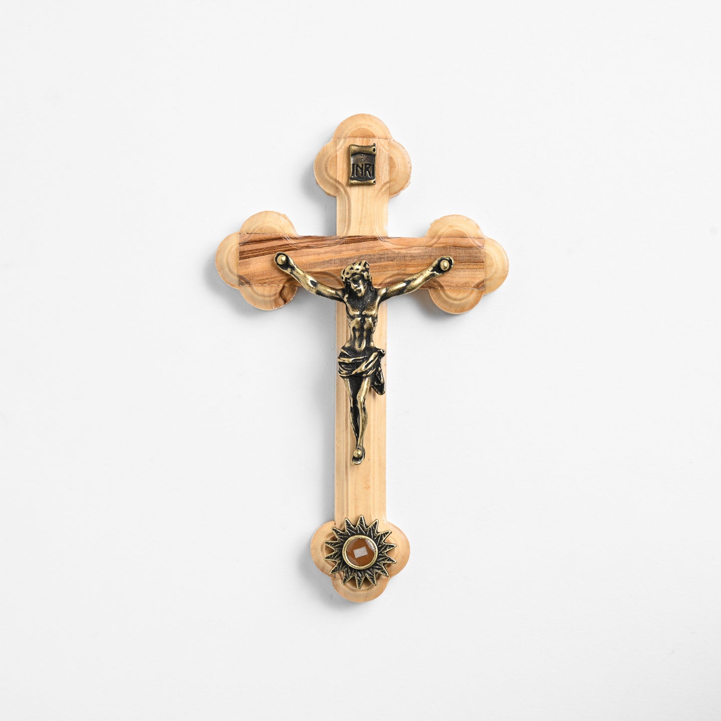 Olive Wood Crucifix with Relic 5.5 in