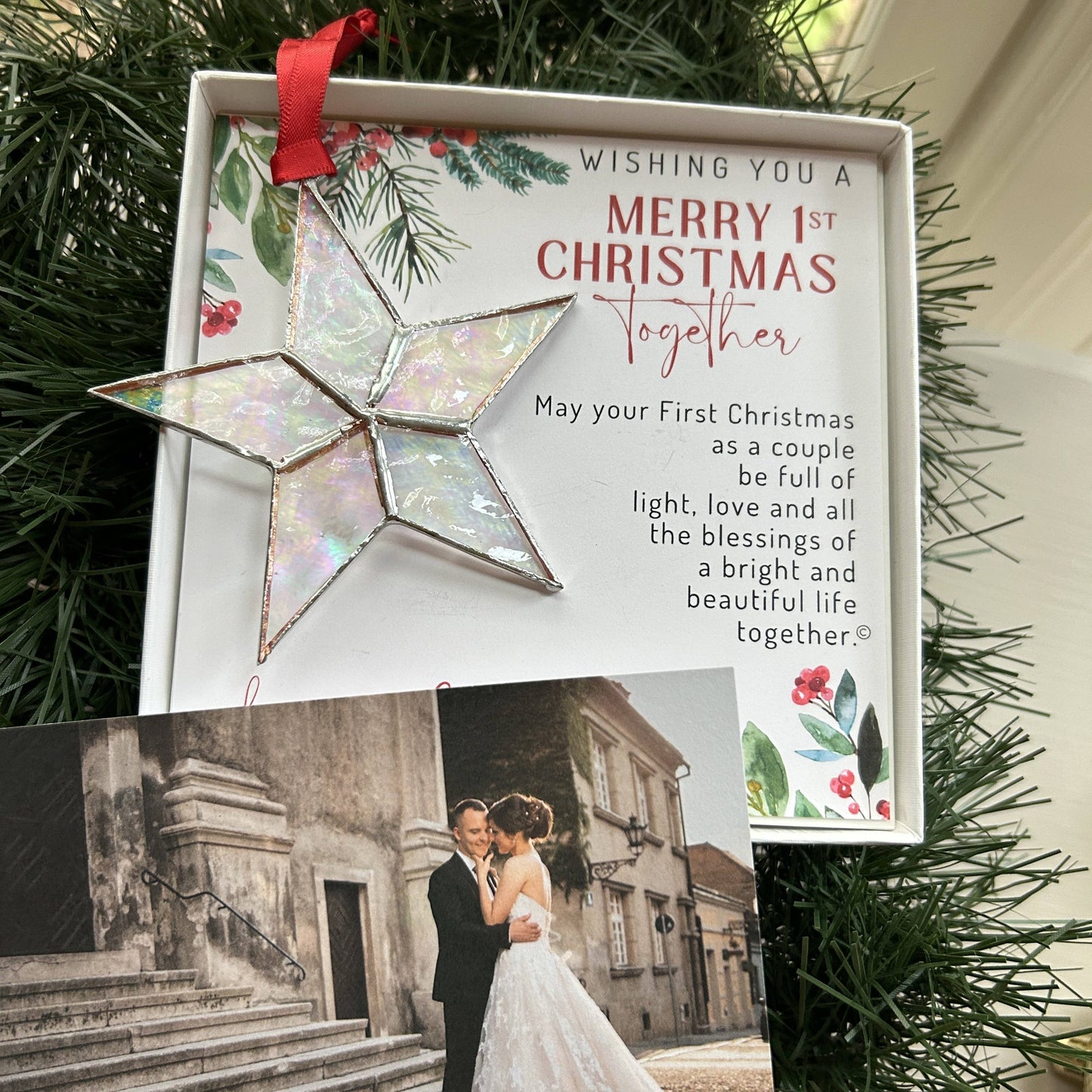 1st Christmas Wedding Ornament Stained Glass Star 7729