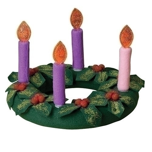 9.75"D FABRIC ADVENT WREATH W/ HOOK/LOOP CANDLES