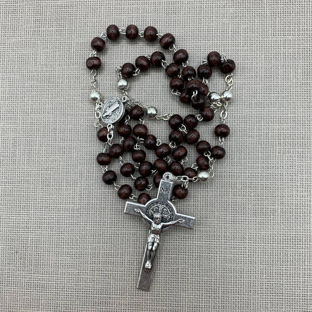 Rosary Brown Wooden Beads St Benedict