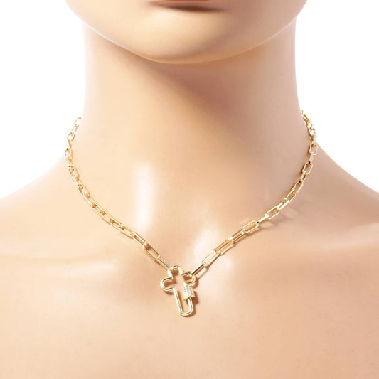 Gold Chain Choker with Cut-Out Cross Lock Pendant