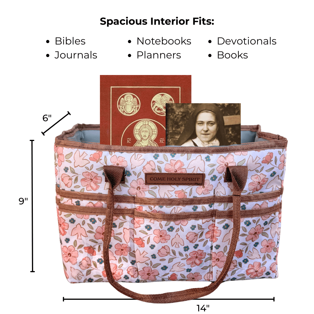 Catholic Prayer Corner Caddy - Pink Flowers/Dove