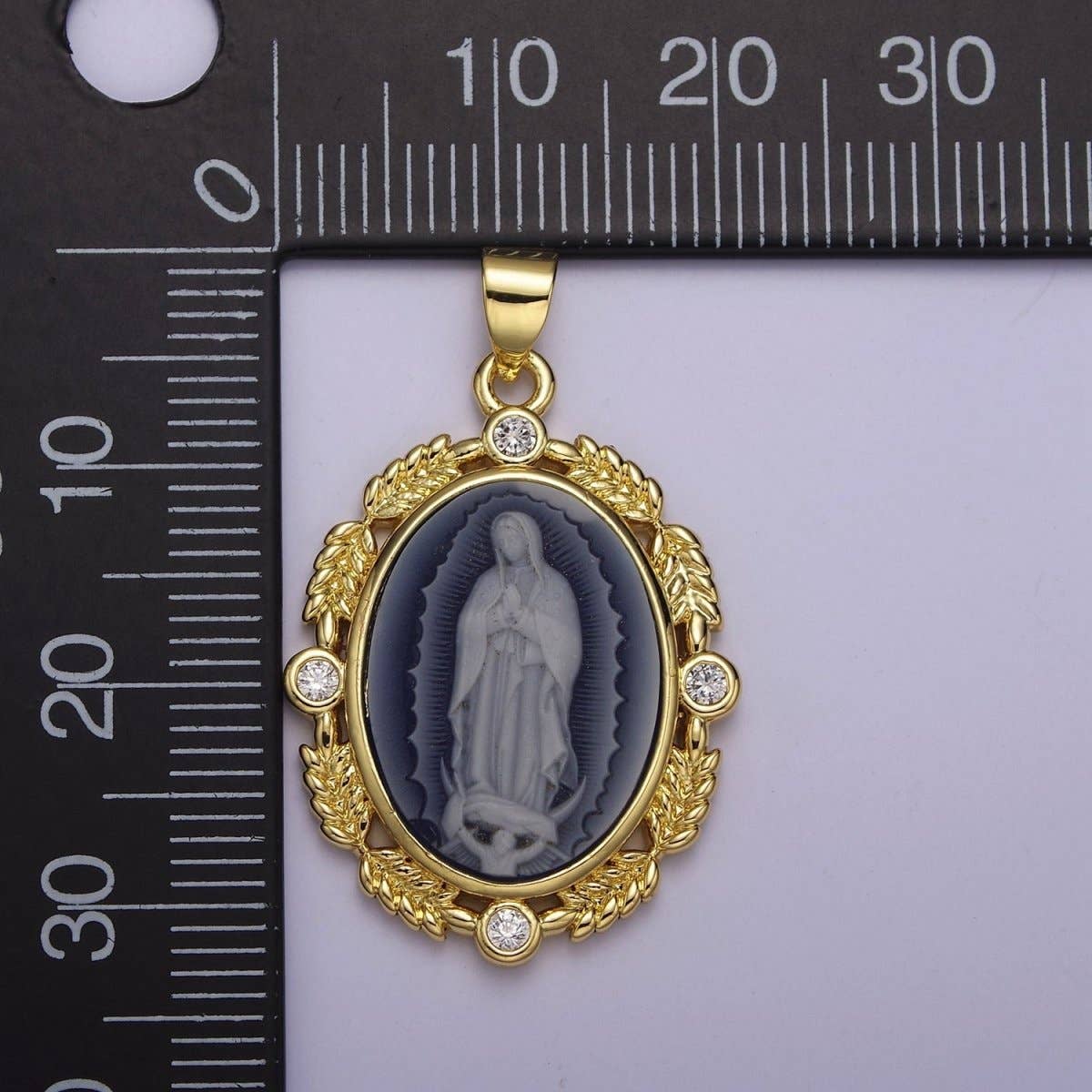 Vintage Blue Agate Virgin Mary pendant Lady Guadalupe cameo