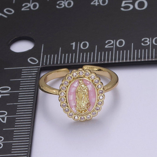 Oval CZ Stone Our Lady of Guadalupe Religious Adjustable Ring