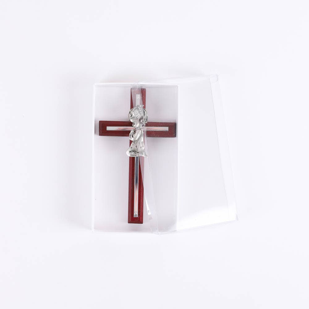 Wall Cross - Cherry Wood with Stainless Steel - Praying Girl
