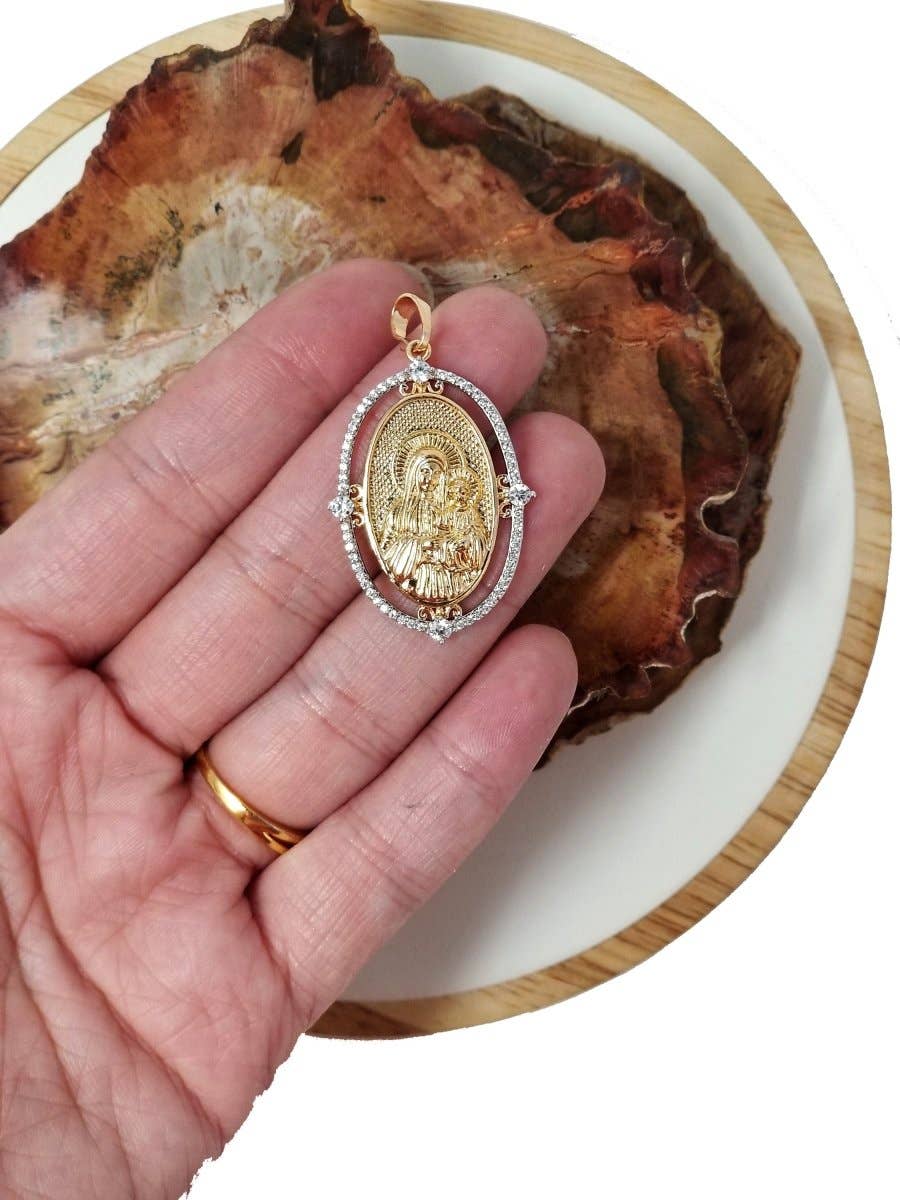18k Gold Fill Virgin Mary Pendant Vintage Design Cubic Zircon