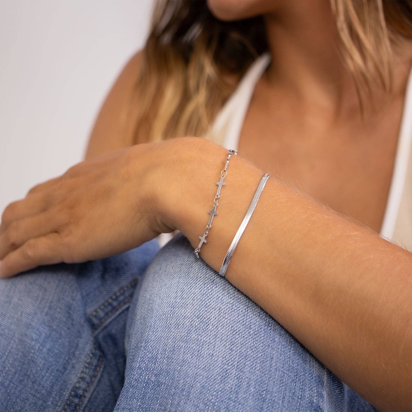 Stainless Steel Cross Chain Bracelet