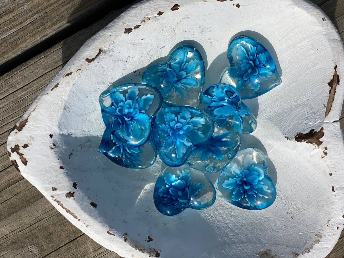 Floral Glass Pocket Hearts in Rainbow Colors