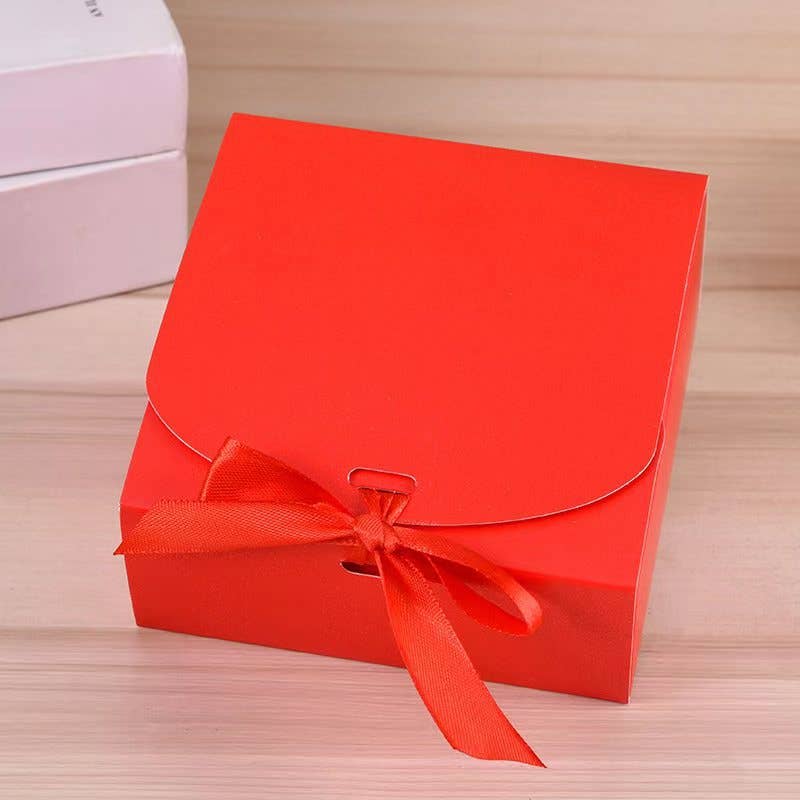 24pcs, 5 colors 3 sizes square paper gift box w/ ribbon