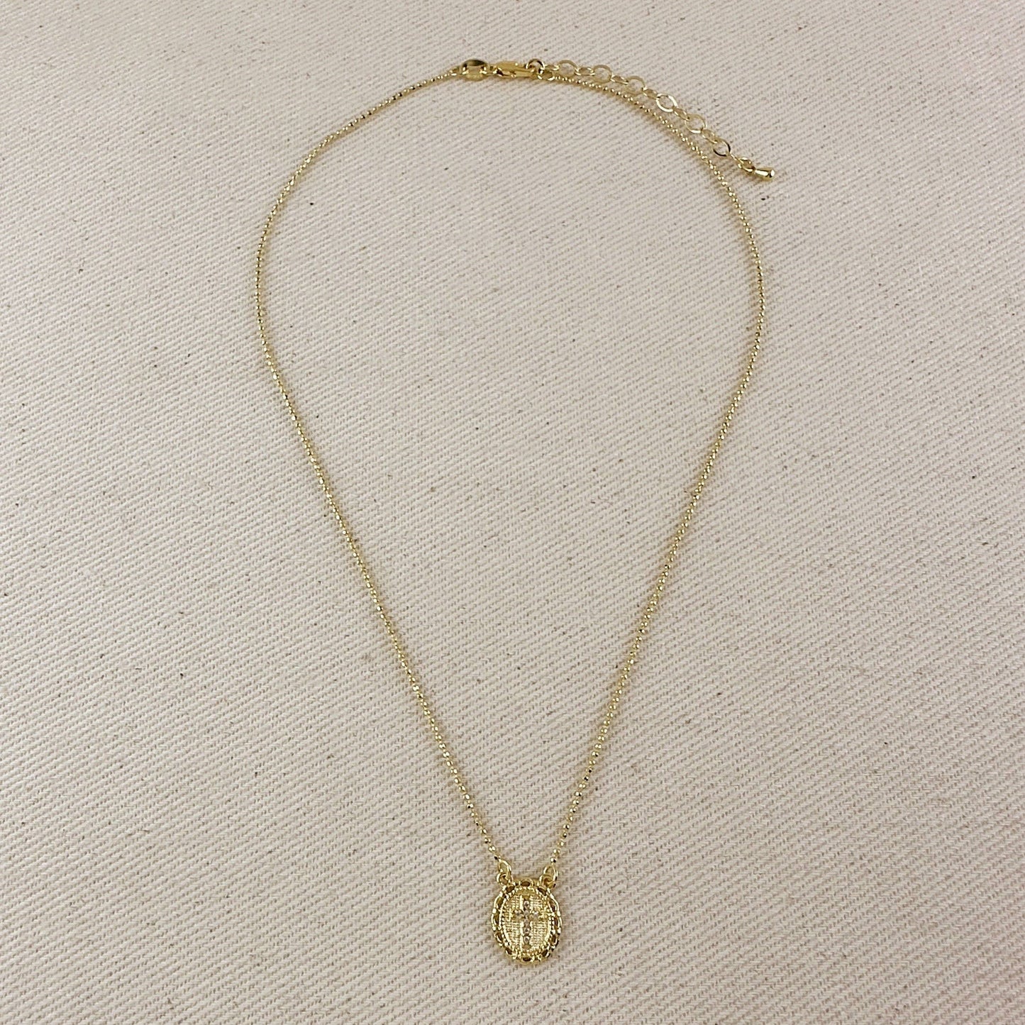 18k Gold Filled Cross Plate Scapular Necklace