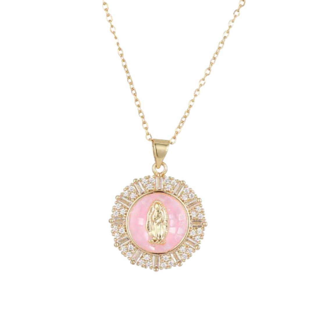 18K Gold Plated Mary Necklace with Crystals - Multiple Colors
