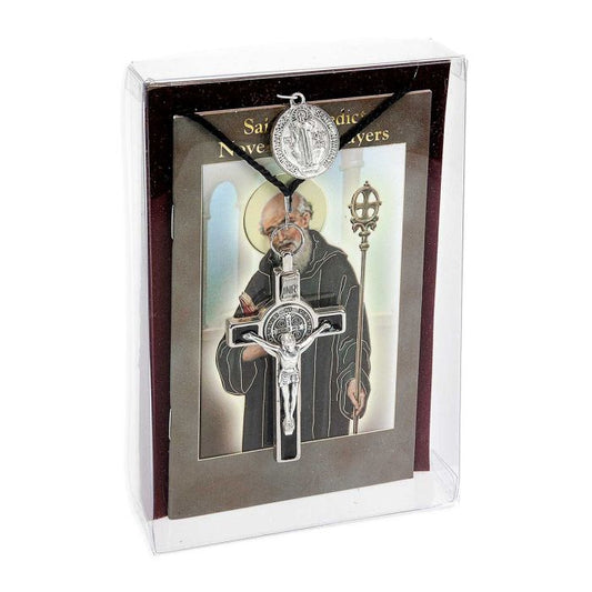 Saint Benedict Cross on a Black Cord with Medal Boxed set