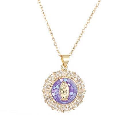 18K Gold Plated Mary Necklace with Crystals - Multiple Colors