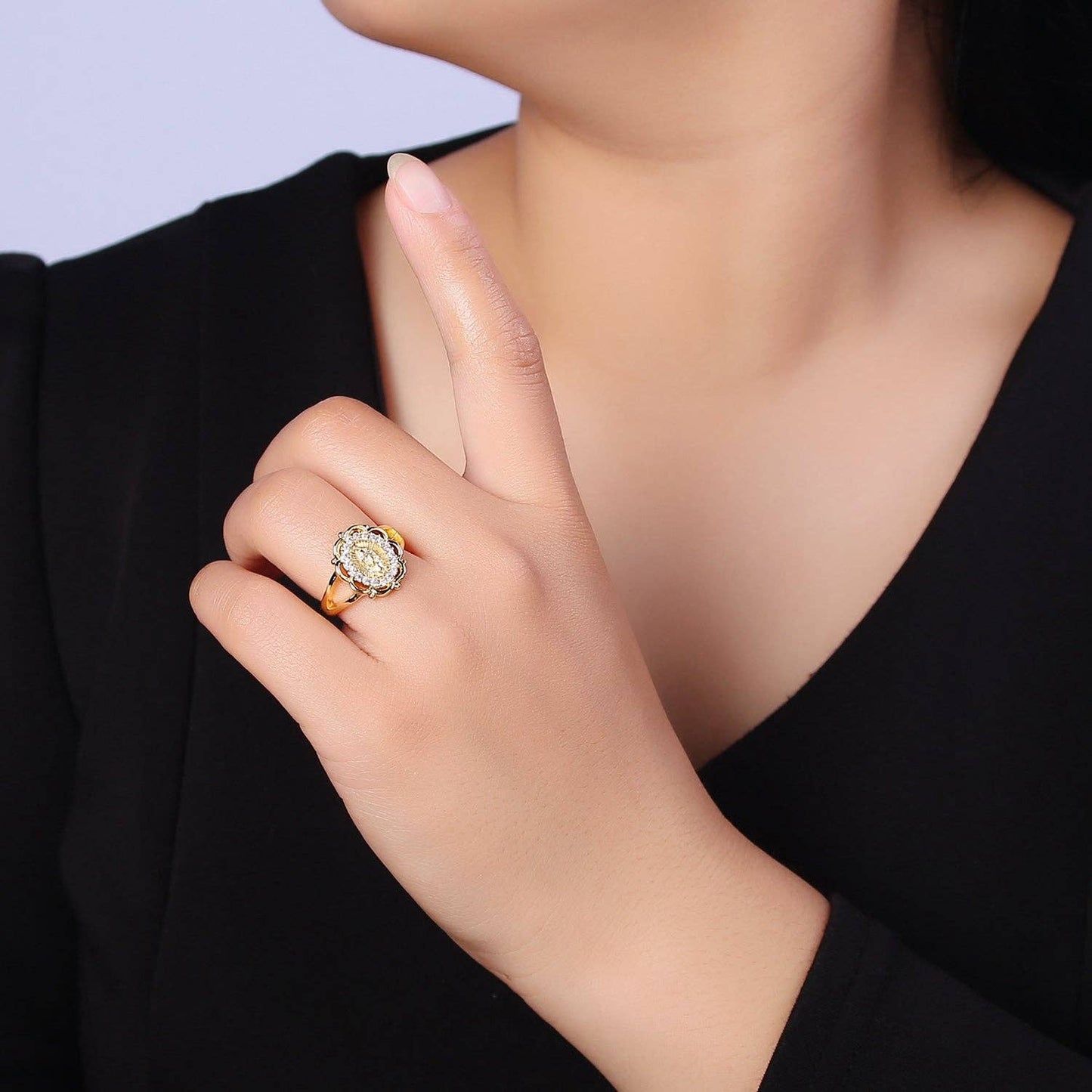Vintage Religious Mother Mary Gold Adjustable Ring