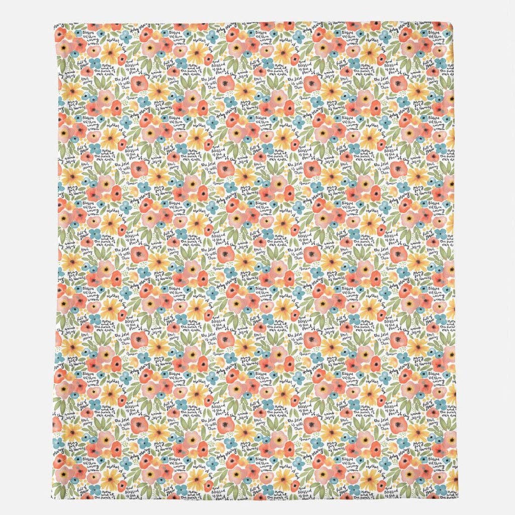 Floral Watercolor Hail Mary Prayer Minky Blanket