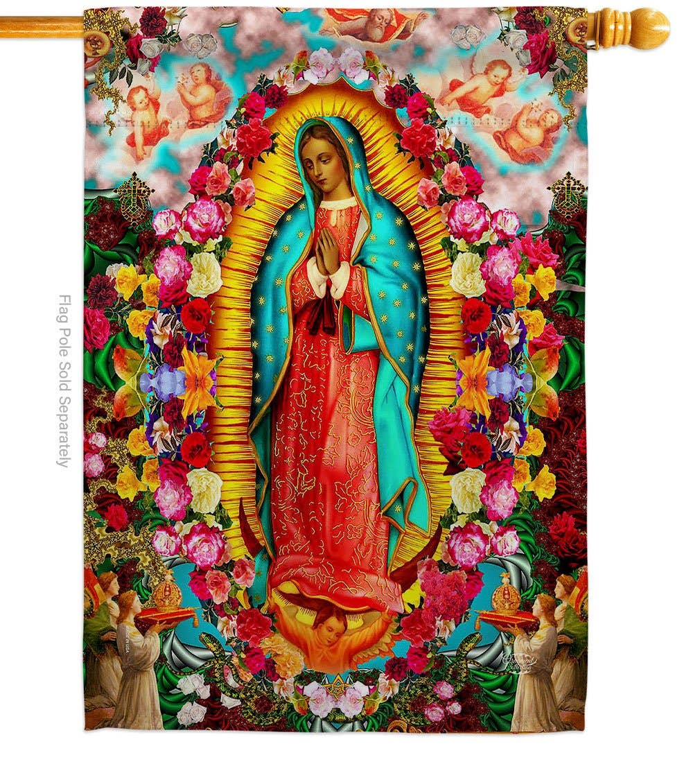Our Lady of Guadalupe Religious Faith Floral Decor Flag