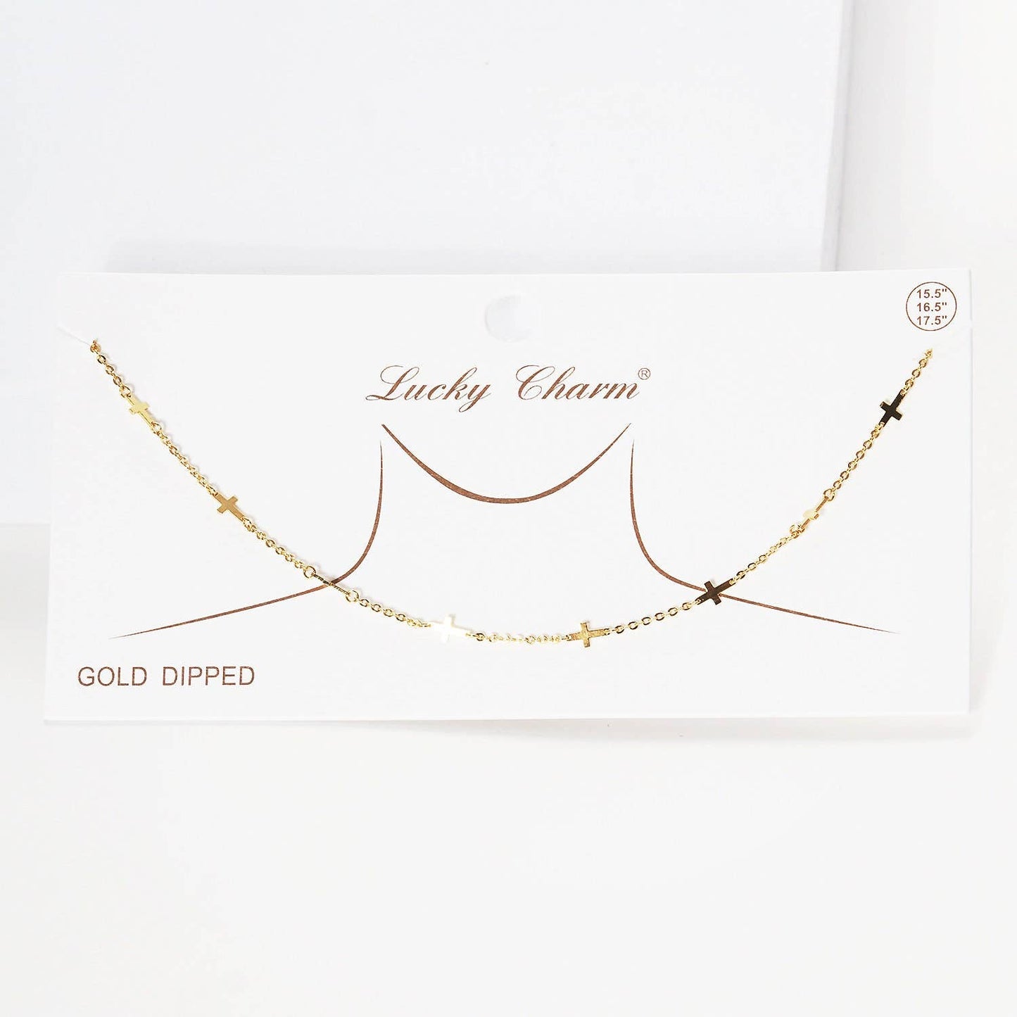 Gold Plated Chain w/ Dangling Crosses Necklace