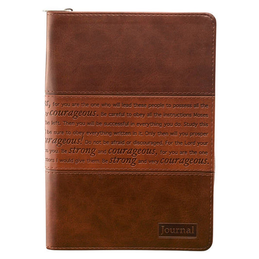 Strong and Courageous Zippered Classic LuxLeather Journal -