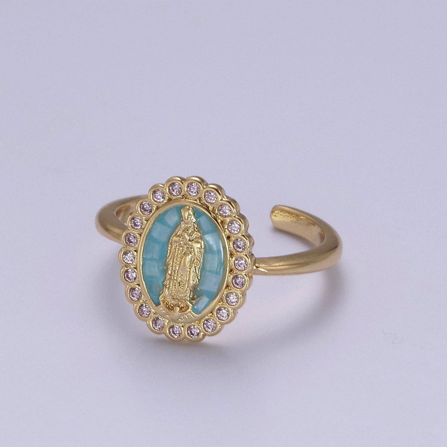 Oval CZ Stone Our Lady of Guadalupe Religious Adjustable Ring
