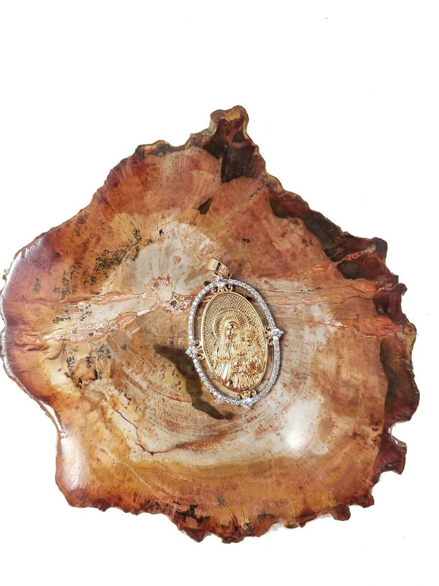 18k Gold Fill Virgin Mary Pendant Vintage Design Cubic Zircon