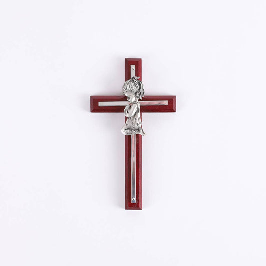 Wall Cross - Cherry Wood with Stainless Steel - Praying Girl