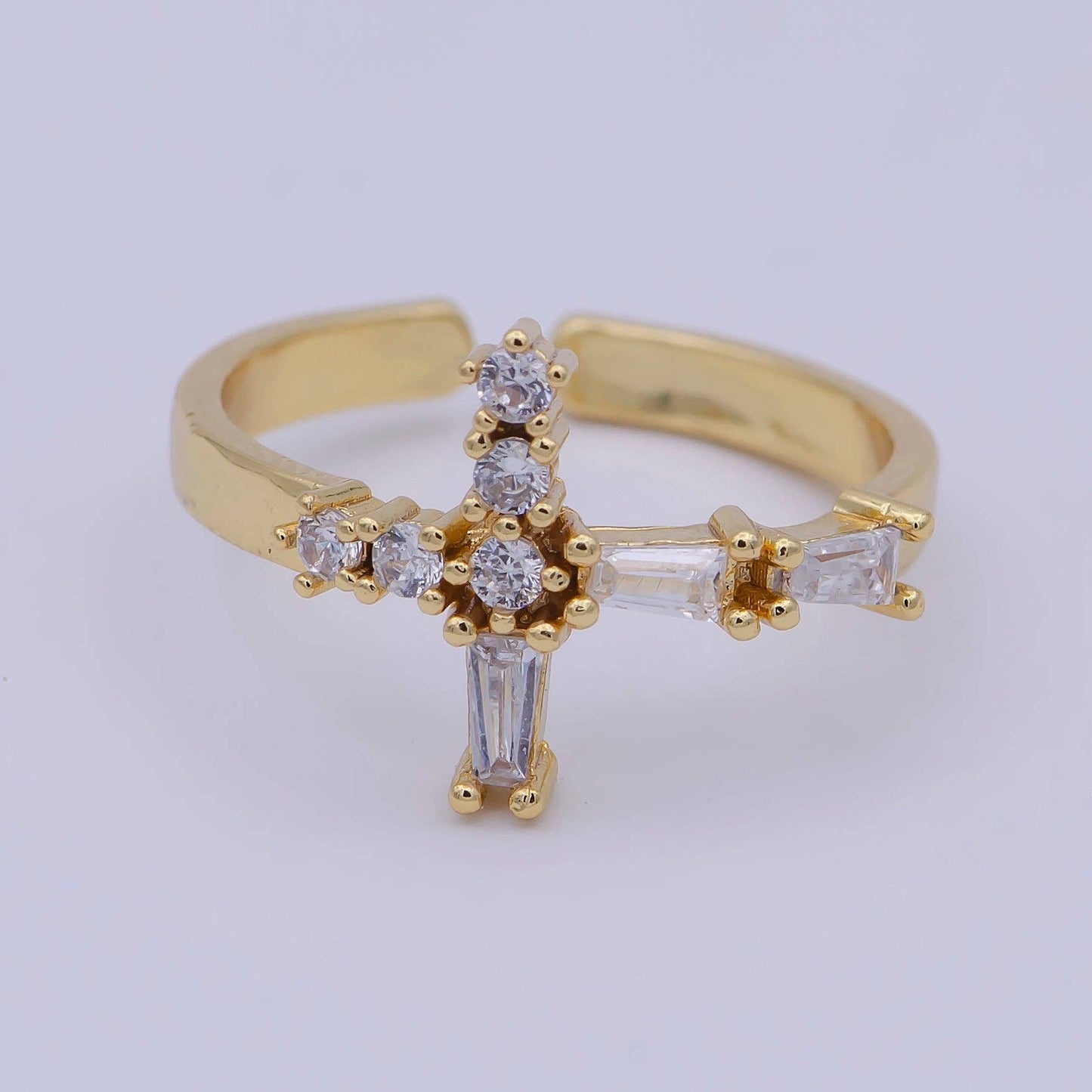 Gold Filled Christian Cross Adjustable Ring with Crystal Zirconia