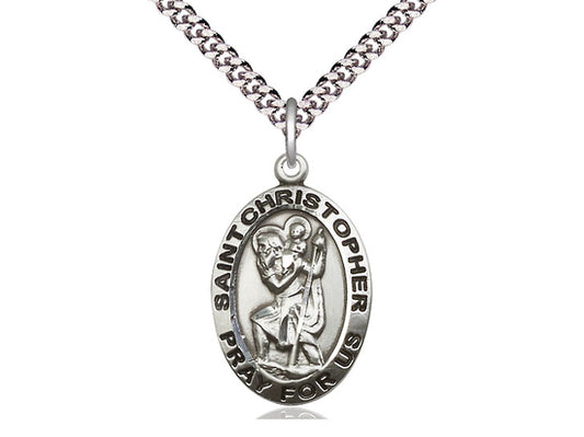 Pewter St Christopher Pendant on 24" curb chain