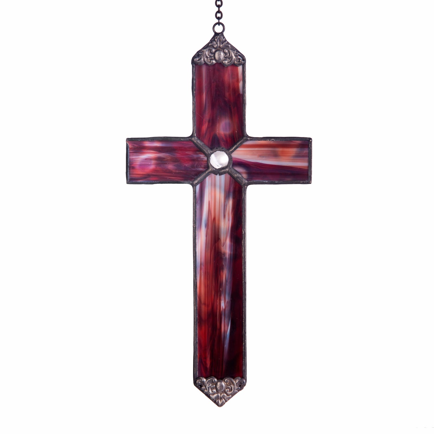 J Devlin Red Opal Stained Glass Cross Ornament | ORN 309