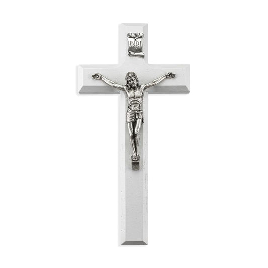 7" White Wood Crucifix