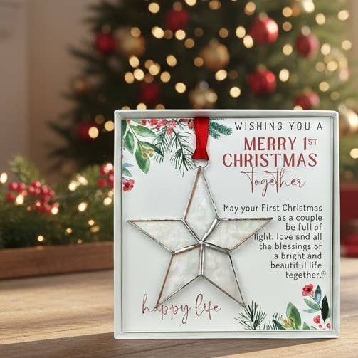 1st Christmas Wedding Ornament Stained Glass Star 7729