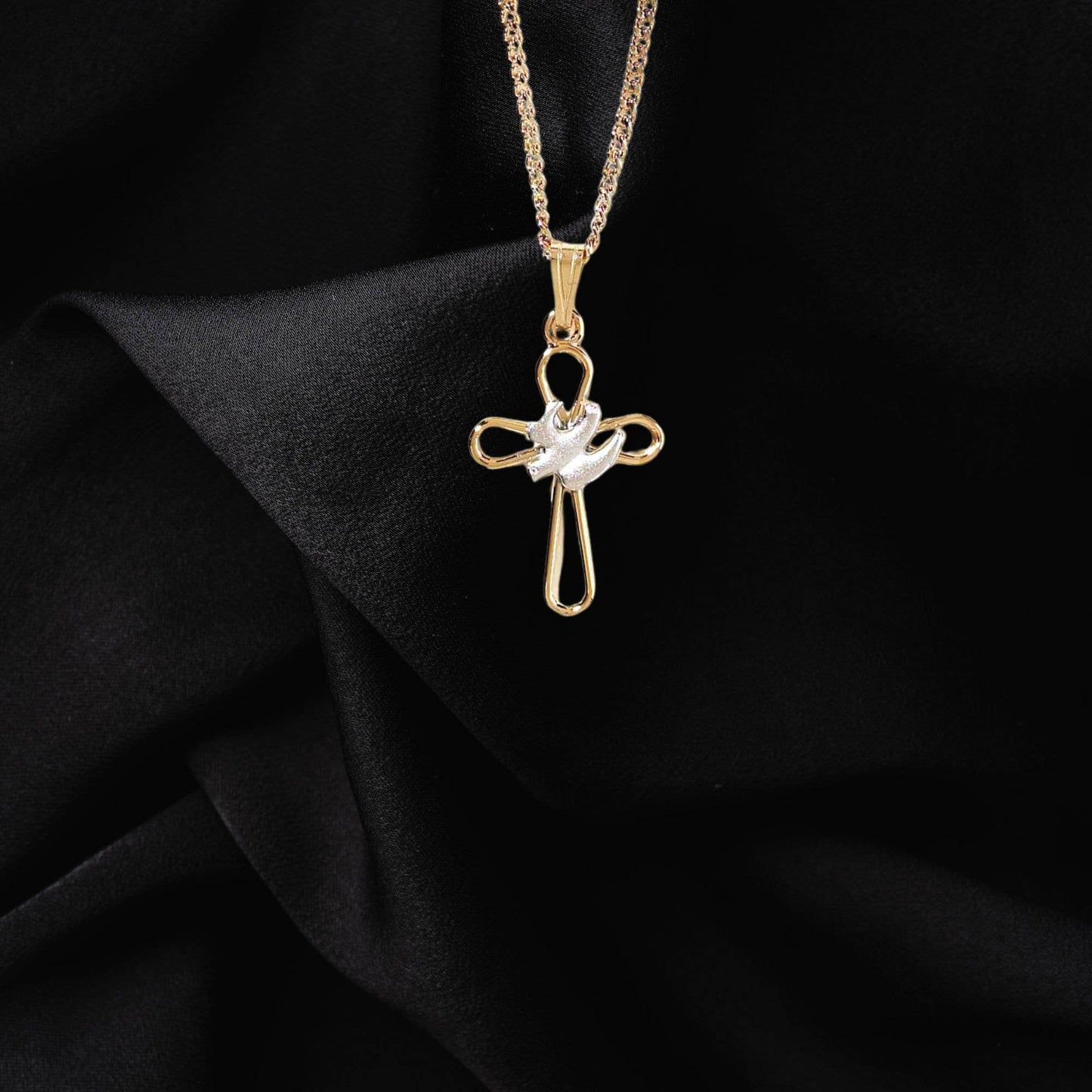 Necklace Small Open Petal Cross Dove