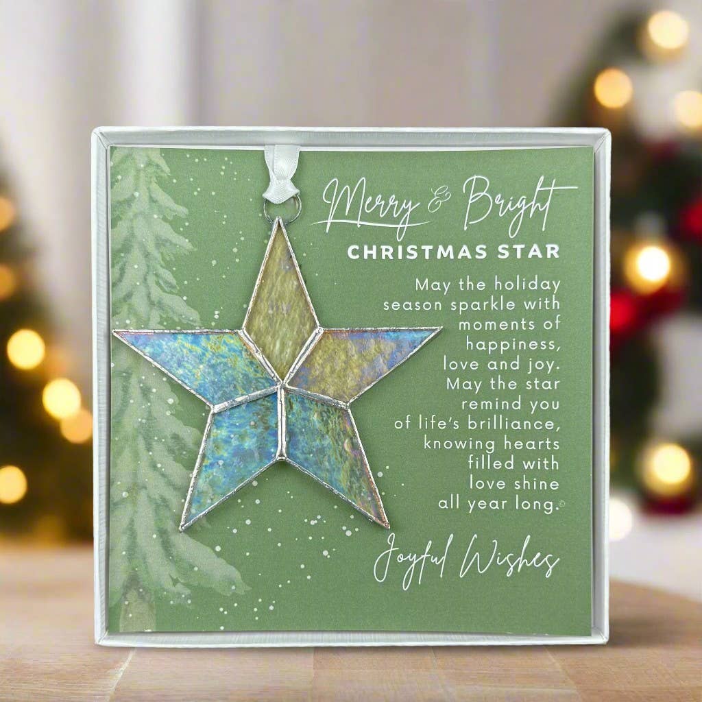 Merry & Bright Christmas Star Ornament Stained Glass 7718