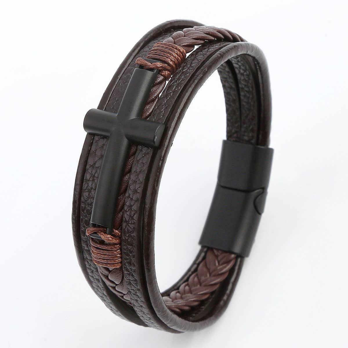 LEATHER HANDWOVEN MAGNET BUCKLE BRACELET