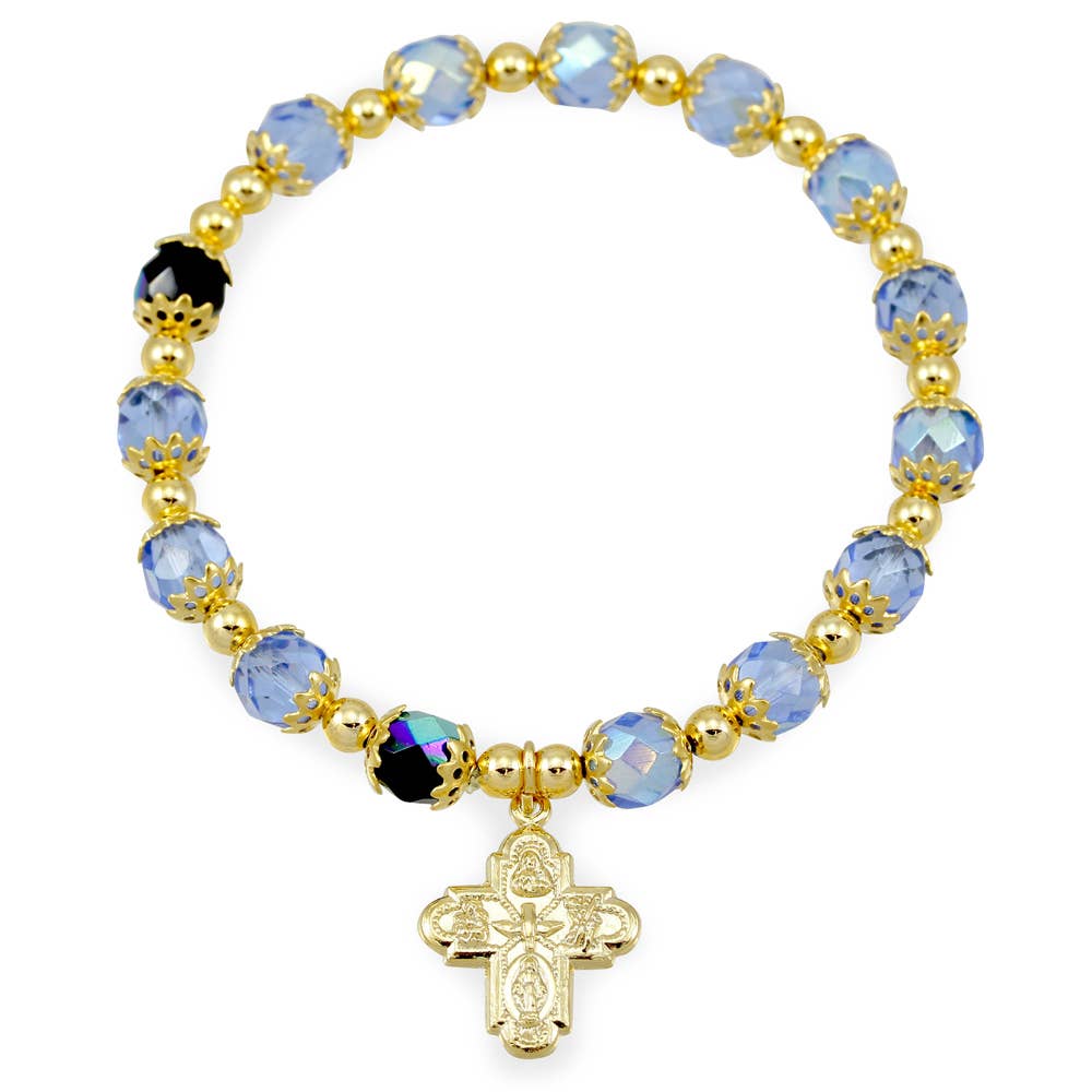 Sapphire Rosary Bracelet Crystal Glass Capped Beads