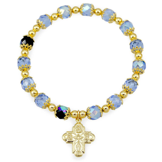 Sapphire Rosary Bracelet Crystal Glass Capped Beads